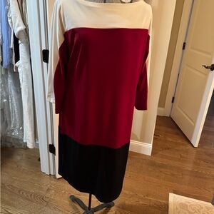 Colorblock Cranberry, Black and Cream Women's Dress